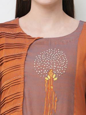Orange plain rayon ethnic-kurtis 5
