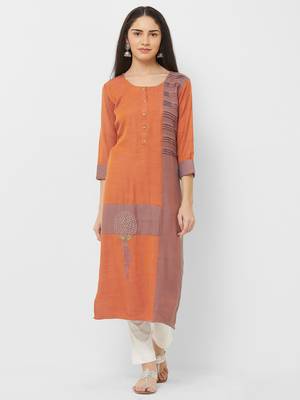 Orange plain rayon ethnic-kurtis 1