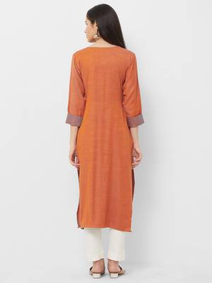 Orange plain rayon ethnic-kurtis 2