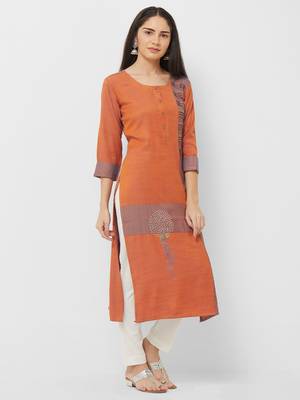 Orange plain rayon ethnic-kurtis 3