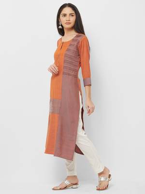 Orange plain rayon ethnic-kurtis 4