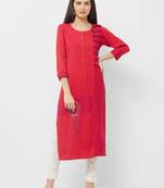 Red plain rayon ethnic-kurtis