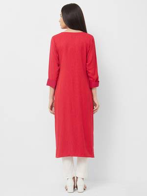 Red plain rayon ethnic-kurtis 2