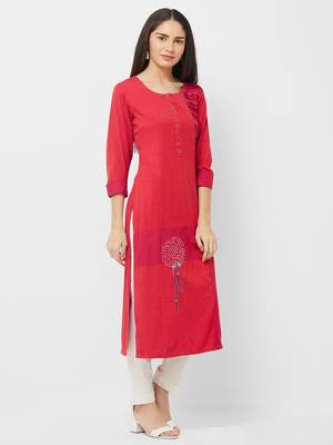 Red plain rayon ethnic-kurtis 3