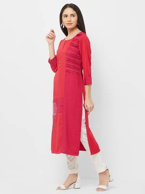 Red plain rayon ethnic-kurtis 4