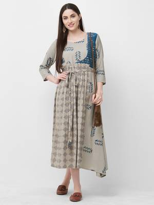 Grey printed rayon ethnic-kurtis 1