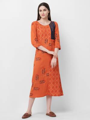 Peach printed rayon ethnic-kurtis 1