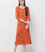 Peach printed rayon ethnic-kurtis