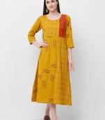 Yellow printed rayon ethnic-kurtis