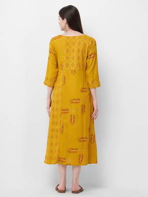 Yellow printed rayon ethnic-kurtis 2