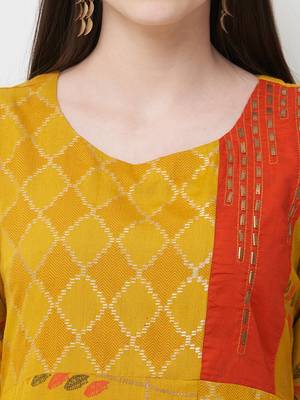 Yellow printed rayon ethnic-kurtis 5
