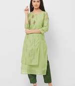 Green printed silk ethnic-kurtis
