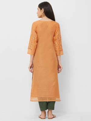 Orange printed silk ethnic-kurtis 2