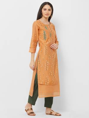 Orange printed silk ethnic-kurtis 3