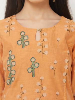 Orange printed silk ethnic-kurtis 5