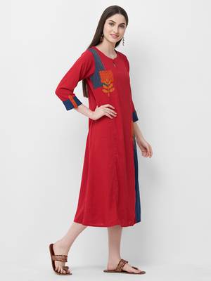 Red printed rayon ethnic-kurtis 4