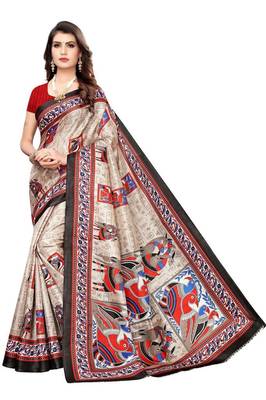Black Printed Silk blned Saree With Blouse 1