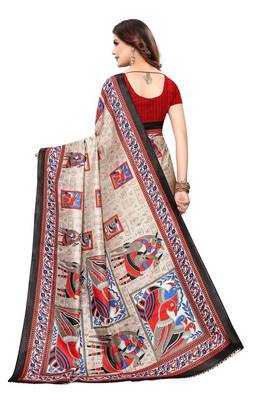 Black Printed Silk blned Saree With Blouse 3