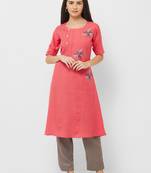 Pink embroidered rayon ethnic-kurtis