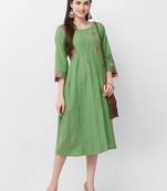 Green embroidered rayon ethnic-kurtis