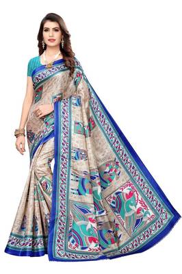 Blue Printed Silk blend Saree With Blouse 1