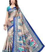 Blue Printed Silk blend Saree With Blouse