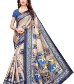 Navy Printed Silk blend Saree With Blouse