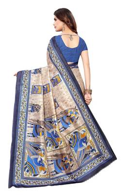 Navy Printed Silk blend Saree With Blouse 3