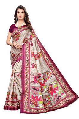 Wine Printed Silk blned Saree With Blouse 1