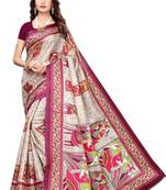 Wine Printed Silk blned Saree With Blouse