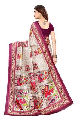 Wine Printed Silk blned Saree With Blouse 3