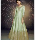 Green embroidered silk salwar
