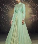 Green embroidered silk salwar