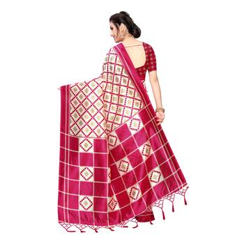 Pink printed khadi saree with blouse 4