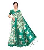 Dark green printed khadi saree with blouse