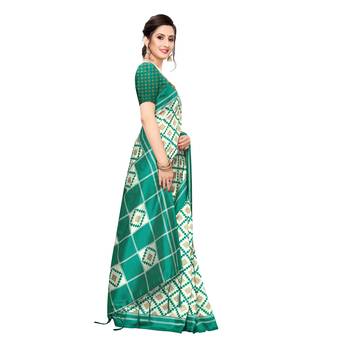 Dark green printed khadi saree with blouse 3