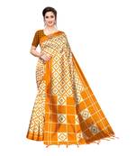 Yellow printed khadi saree with blouse