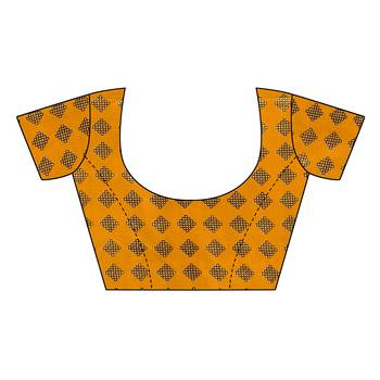 Yellow printed khadi saree with blouse 5