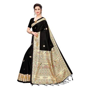 Black printed khadi saree with blouse 2