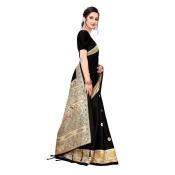 Black printed khadi saree with blouse 3