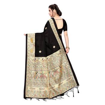 Black printed khadi saree with blouse 4