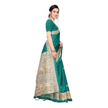Green printed khadi saree with blouse 3