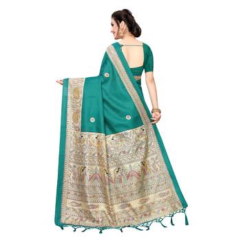Green printed khadi saree with blouse 4