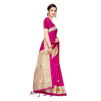 Pink printed khadi saree with blouse 3