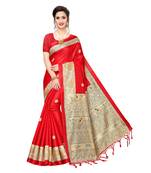 Red printed khadi saree with blouse