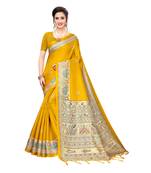 Yellow printed khadi saree with blouse