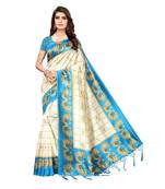 Blue printed art silk saree with blouse
