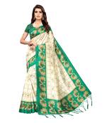 Green printed art silk saree with blouse