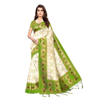 Light green printed art silk saree with blouse 1