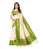 Light green printed art silk saree with blouse